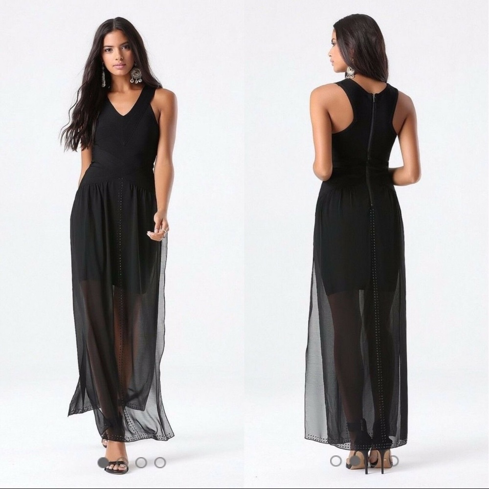 BEBE V Neck TWOFER BANDAGE BLACK DRESS | XS | NEW